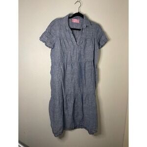 Clorinda Antinori Blue Linen Tiered Midi Boho Casual Dress Made in Italy XS